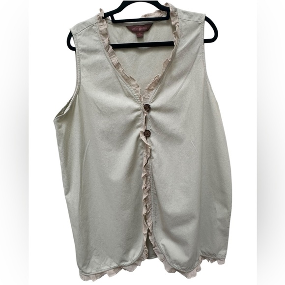 ✨ April Cornell 100% Linen Vest Size XL with ruffles - Picture 1 of 15